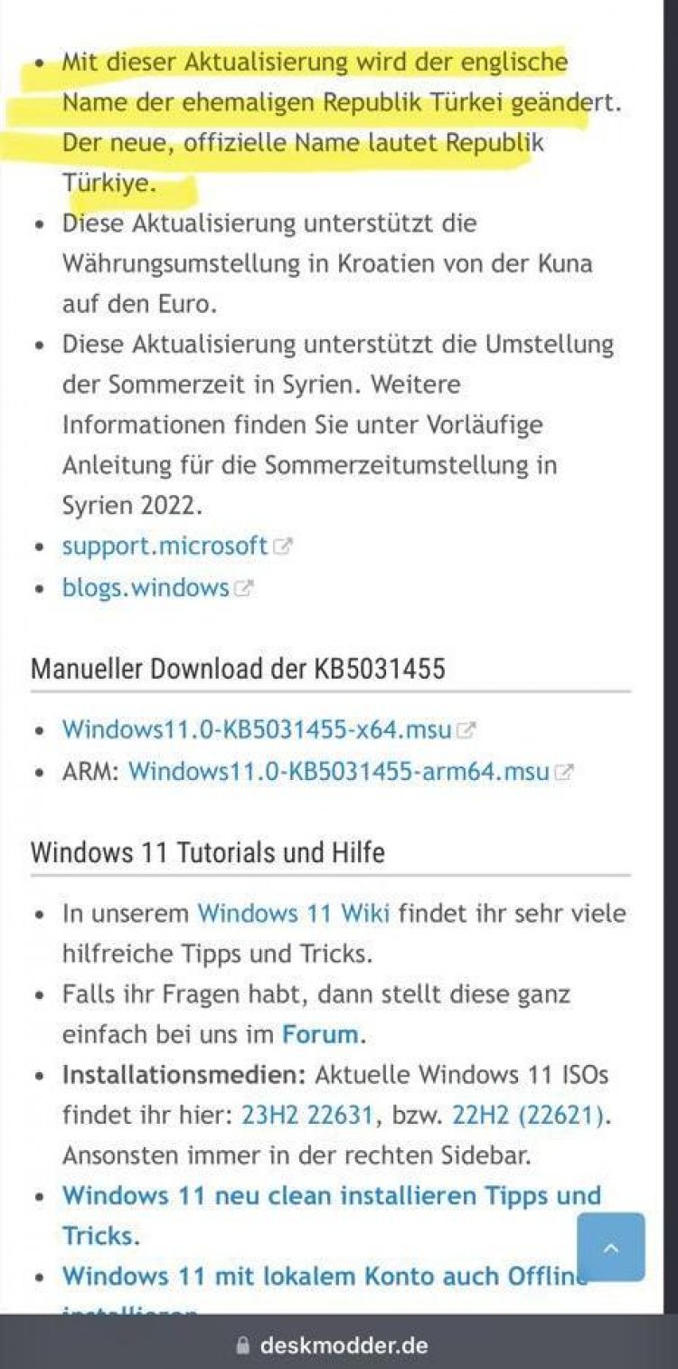 Windows 11'de Türkiye Güncellemesi