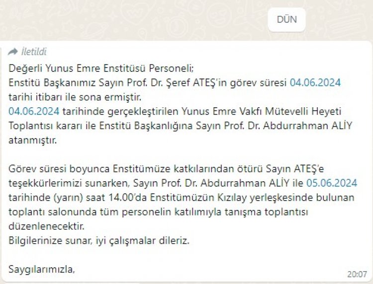 Yunus Emre Enstitüsü’nde Şok Değişiklik: Şeref Ateş Görevden Alındı
