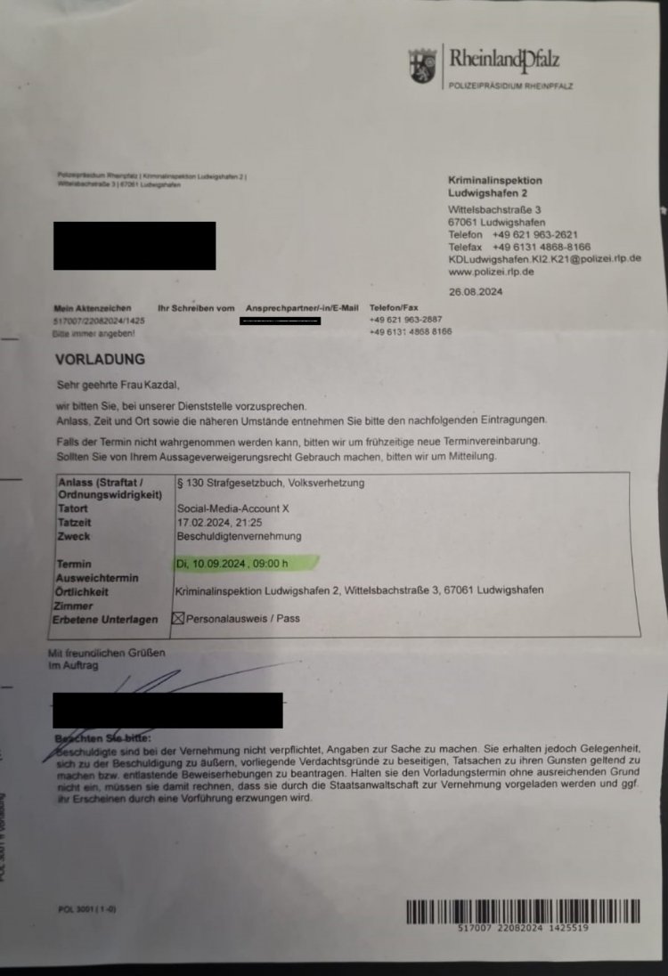 Alman Polisi, Filistin'e Destek Paylaşımı Nedeniyle İfade İçin Çağırdı!