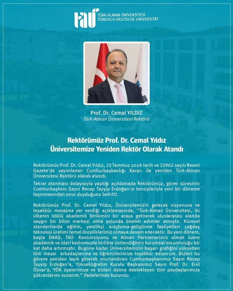 Prof. Dr. Cemal Yıldız yeniden Türk-Alman Üniversitesi Rektörü oldu